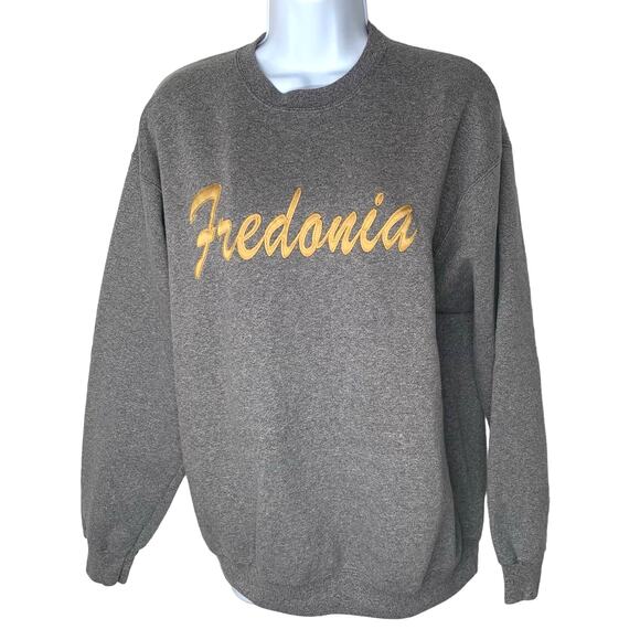Vintage Lee Heavyweight Sweatshirt Crewneck Sz Medium Gray Embroidery Fredonia - Picture 1 of 11